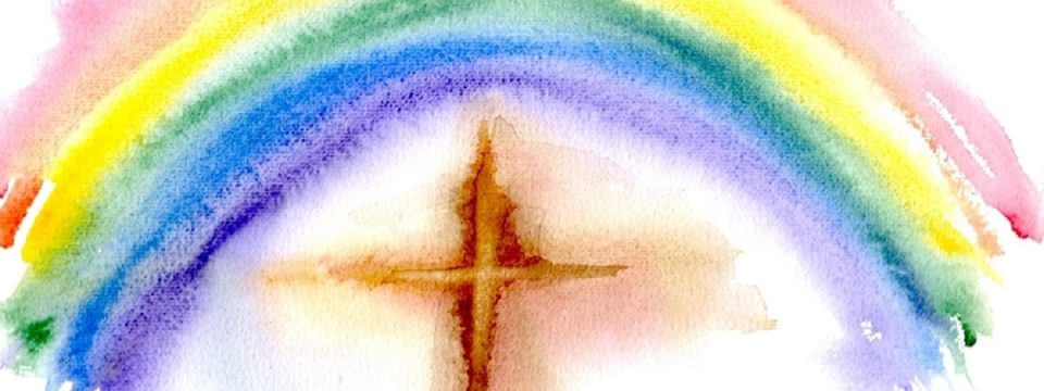 Kreuz und Regenbogen - Aquarell